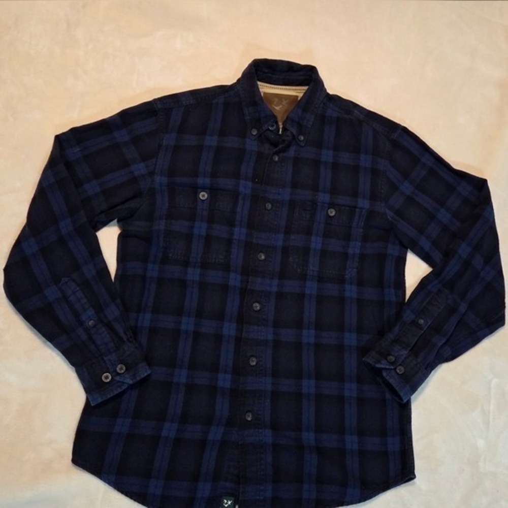 Outdoor Life Granola 100% Cotton Black And Blue Flannel Button Up Men's Small